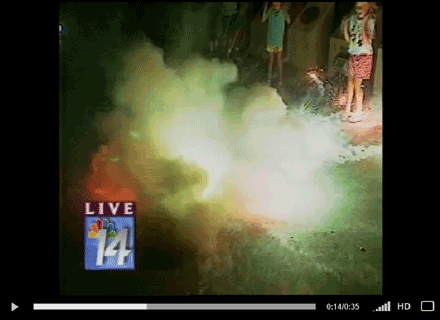 Never mix live TV and fireworks